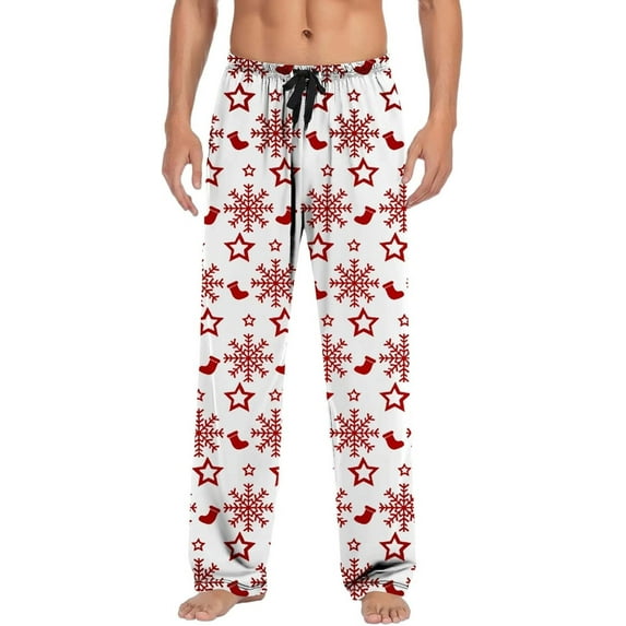 Top-kevin Men's Christmas Polyester Pajama Pants Soft Comfy Sleep & Lounge Pants Lightweight Drawstring Pjs Bottoms with Pockets