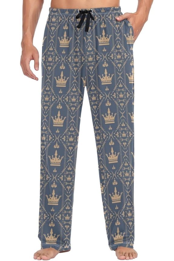Men's Pajama Bottoms Dark Royal Crown Mens Pajama Pants Gold Prince Cotton Pj Bottoms Sleepwear Lounge Pants
