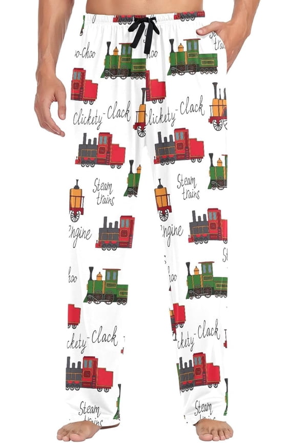 Men's Pajama Bottoms Retro Engines Train Mens Pajama Pants Locomotives Car Cotton Pj Bottoms Sleepwear Lounge Pants
