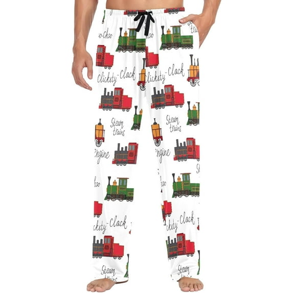 Top-kevin Men's Pajama Bottoms Retro Engines Train Mens Pajama Pants Locomotives Car Cotton Pj Bottoms Sleepwear Lounge Pants