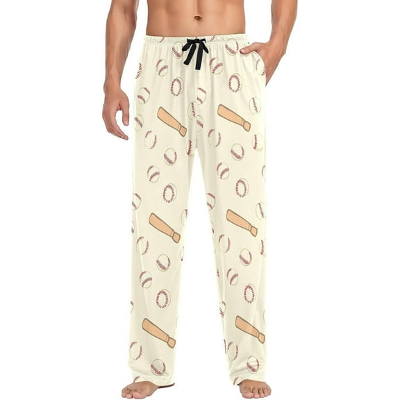 Top-kevin Men's Pajama Bottoms, Sleeping Long Pant Baseball Pajamas Lounge Wear Sleepwear Pants Softball Bat PJS
