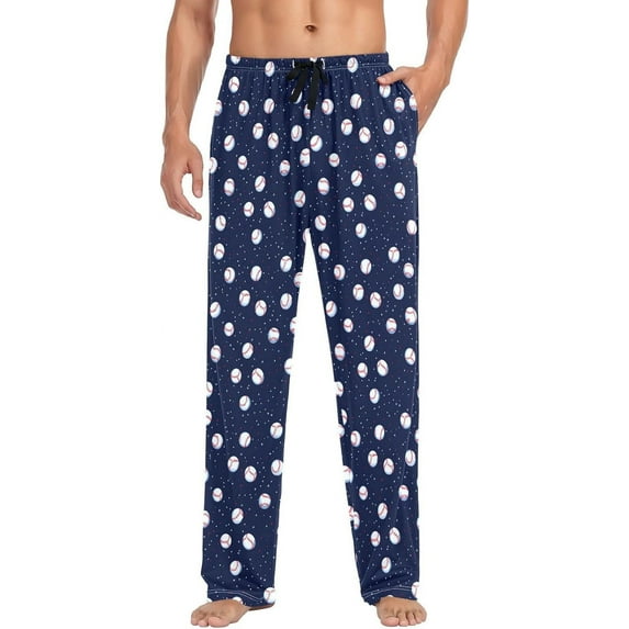 Top-kevin Men's Pajama Bottoms, Sleeping Long Pant Baseballs Pajamas Lounge Wear Sleepwear Pants Retro Sports PJS