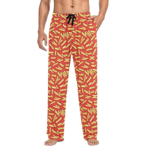 Top-kevin Men's Pajama Bottoms, Sleeping Long Pant French Fries Pajamas Lounge Wear Sleepwear Pants Cartoon Fastfoods Pjs