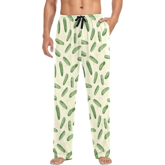 Top-kevin Men's Pajama Bottoms, Sleeping Long Pant Watercolor Green Cucumbers Pajamas Lounge Wear Sleepwear Pants Pjs