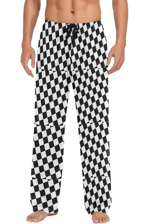 Men's Pajama Pants Black White Checker Lounge Pants Super Soft Winning Race Flag Pajama Bottoms