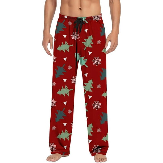 Top-kevin Men's Pajama Pants Christmas Elastic Waistband Soft Lightweight Sleep Lounge Pj Straight Leg Bottoms with Pockets