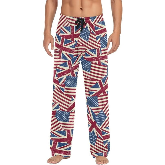 Top-kevin Men's Pajama Pants Soft Comfy American Flag British Flag Sleep Lounge Pants Pjs Bottoms with Pockets