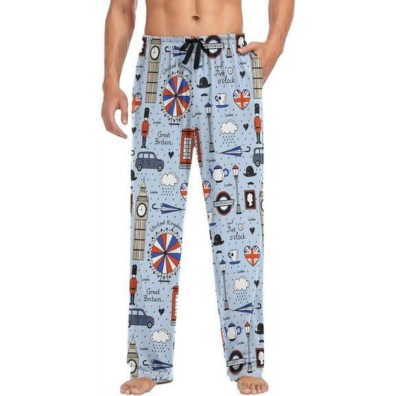 Top-kevin Men's Pajama Pants Super Soft Retro English London Sleep Lounge Pants Pjs Bottoms with Pockets