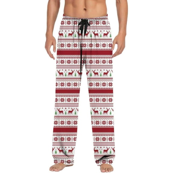 Top-kevin Mens Christmas Pajama Pants Xmas Print Pj Bottoms Soft Wide Leg Sleep Lounge Pants Sleepwear with Drawstring Pocket