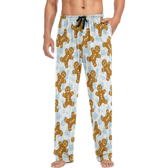 Top-kevin Mens Pajama Bottoms Christmas Gingerbread Men Snowman Pajama Pants Winter Snowflakes Sleep Pants