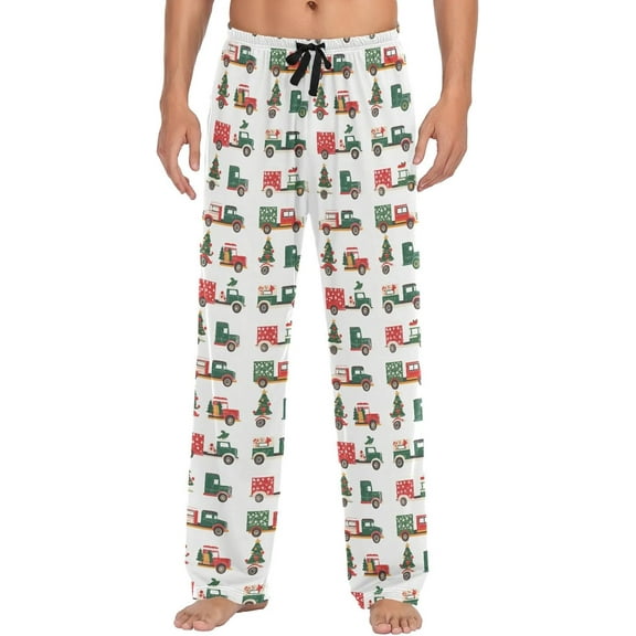 Top-kevin Merry Christmas Truck Pajama Pants for Men Comfort Sleep Lounge Bottoms Straight-fit with Pockets S-XXL