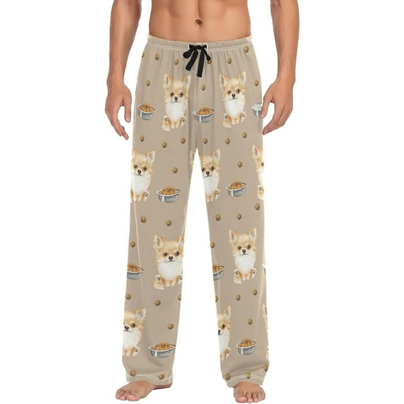 Top-kevin Multi- Beige Chihuahuas Pajama Pants for Men PJs Bottoms Sleepwear Lounge Pants with Pockets
