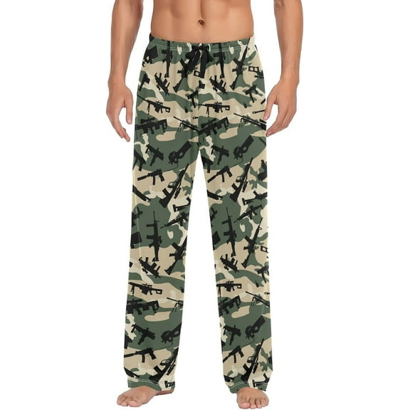 Top-kevin Multi- Camo Gun Pajama Pants for Men PJs Bottoms Sleep Lounge Pants with Pockets