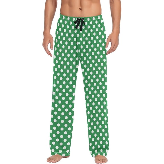 Top-kevin Multi- Green Polka Dot Print Men's Pajama Pants Pjs Bottoms with Pockets Sleep Lounge Pants for Men