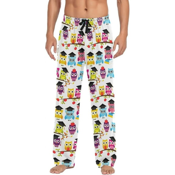 Top-kevin Multi- Owls Print Pajama Pants Men Sleepwear Lounge Pants Pjs Bottoms with Pockets