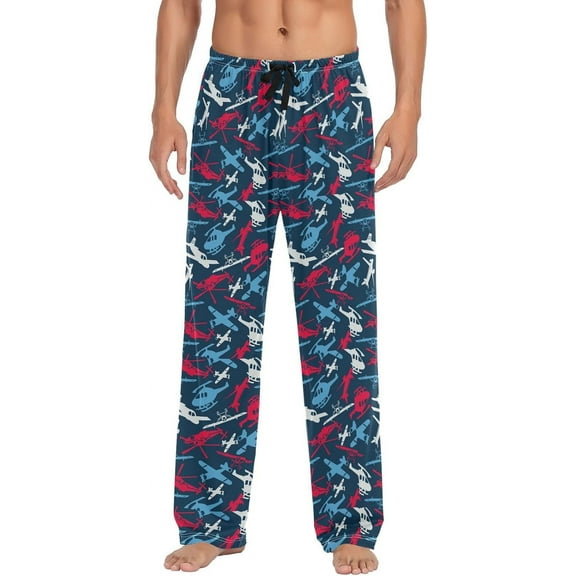 Top-kevin Multi- Planes and Helicopters Men's Pajama Pants Sleepwear Lounge Pajama Bottoms with Pockets, S M L XL XXL