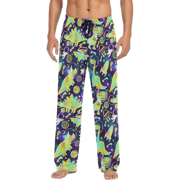 Top-kevin Multi- Space Dinosaur Men's Pajama Pants Pjs Bottoms with Pockets Sleep Lounge Pants for Men