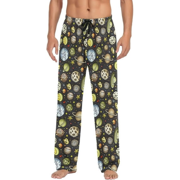 Top-kevin Multi- Space Planets Pajama Pants for Men PJs Bottoms Sleepwear Lounge Pants with Pockets