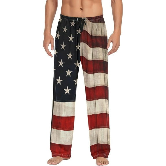 Top-kevin Multi- Vintage American Flag Men's Pajama Pants Pjs Bottoms with Pockets Sleep Lounge Pants for Men