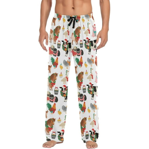 Top-kevin Multi- Xmas Farm Animals Men's Pajama Pants Sleepwear Lounge Pajama Bottoms with Pockets, S M L XL XXL