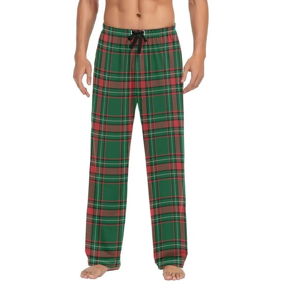 Top-kevin Multi- Xmas Tartan Plaid Print Men's Pajama Pants Pjs Bottoms with Pockets Sleep Lounge Pants for Men