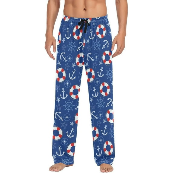 Top-kevin Nautical Blue Anchor Pajama Pants Nautical Lifebuoy Starfish Men's Pajama Bottoms Lounge Sleepwear PJs Sleep Pants