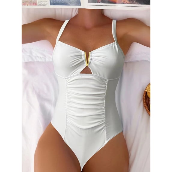 Top-kevin One Piece Swimsuit for Women Tummy Control Ruched Bathing Suit Cutout U Wire Swim Suits