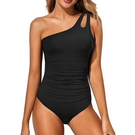 Top-kevin One Shoulder Swimsuit with Tummy Control & Keyhole Detail by Holipick