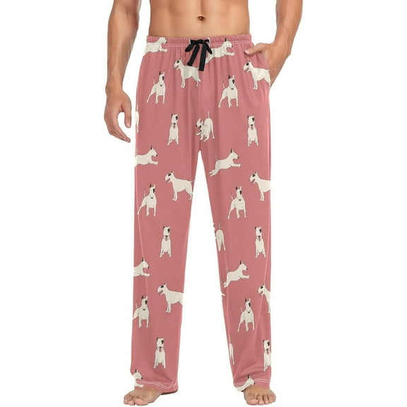 Top-kevin Pajama Pants for Men Bull Terrier Dog PJs Soft Cotton Bottoms Comfy Sleep Lounge Pants with Pockets