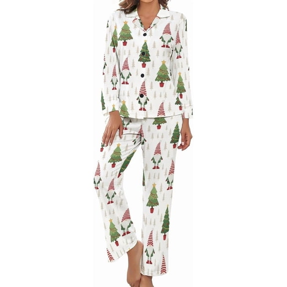 Top-kevin Pajama Sets for Womens Cinnamon Rolls Leaves Loose Button Down Long Sleeve Shirts And Pants Set