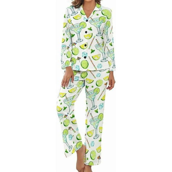 Top-kevin Pajama Sets for Womens Cute Leopard Spots Loose Button Down Long Sleeve Shirts And Pants Set