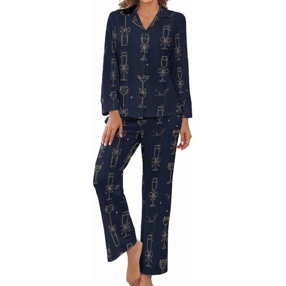 Top-kevin Pajama Sets for Womens Gingerbread Candy Canes Hearts Loose Button Down Long Sleeve Shirts And Pants Set