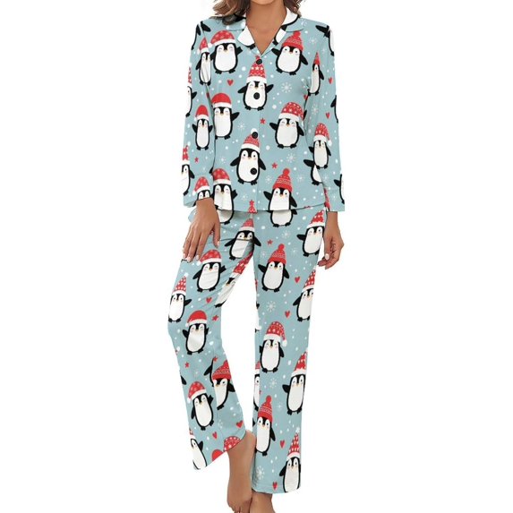 Top-kevin Pajama Sets for Womens Koalas Kangaroos Hedgehogs Hat Loose Button Down Long Sleeve Shirts And Pants Set