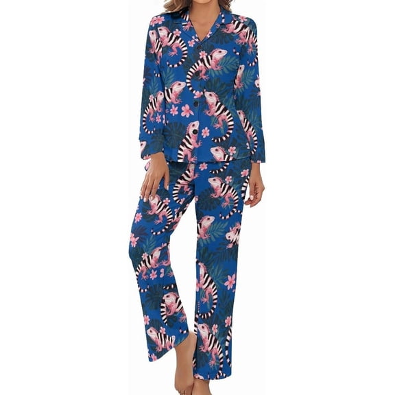 Top-kevin Pajama Sets for Womens Martini Cherry Bow Loose Button Down Long Sleeve Shirts And Pants Set