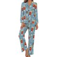 thumbnail image 1 of Top-kevin Pajama Sets for Womens Winter Cocktail Pattern Loose Button Down Long Sleeve Shirts And Pants Set, 1 of 12