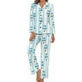 thumbnail image 1 of Top-kevin Pajama Sets for Womens Winter Cocktail Pattern Loose Button Down Long Sleeve Shirts And Pants Set, 1 of 6