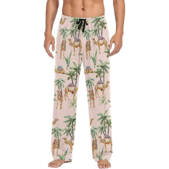 Top-kevin Pattern Camel Palm Trees Tropical Pajama Pants for Men Men's Pajama Pants Mens Pajama Bottoms with Drawstring S