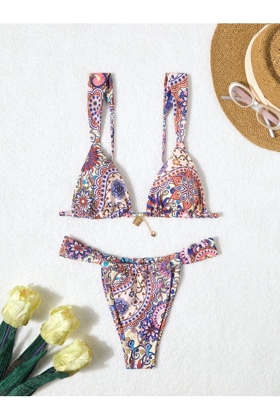 Pink Floral Triangle Bikini with Adjustable Straps Dainty Charm for Tropical Vibes