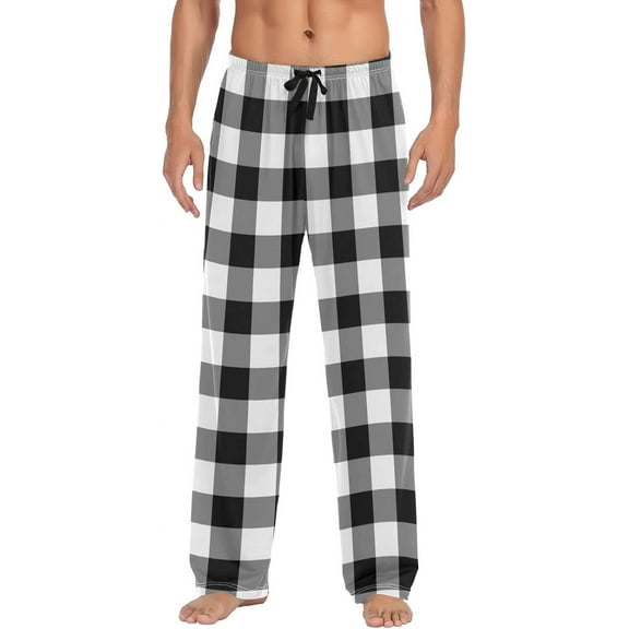 Top-kevin Plaid Black White Men's Pajama Pants Sleepwear Pajama Pant with Pockets Lounge Pajama Bottoms for Men