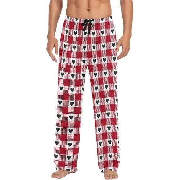 Top-kevin Plaid Hearts Pajama Pants for Men PJs Bottoms Sleep Lounge Pants with Pockets