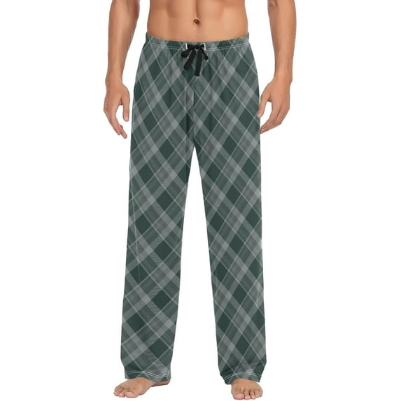 Top-kevin Plaid Pattern Green Checkered Pajama Pants for Men Men's Pajama Pants Mens Pajama Bottoms with Drawstring