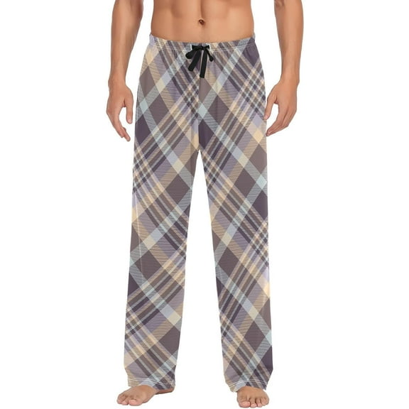Top-kevin Plaid Pattern in Dark Purple Taupe Brown Pattern Pajama Pants for Men Men's Pajama Pants Mens Pajama Bottoms with Drawstring