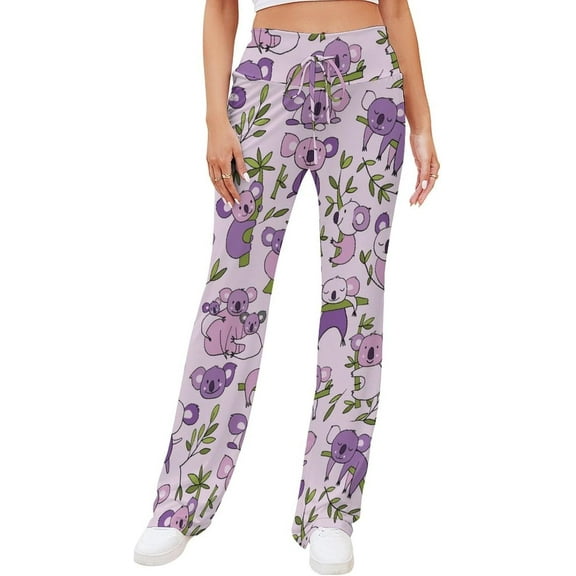 Top-kevin Purple Koala Baby Cute Yoga Pants Women Wide Leg Pants Casual High Waisted Straight Lace Up Lounge Sweatpants
