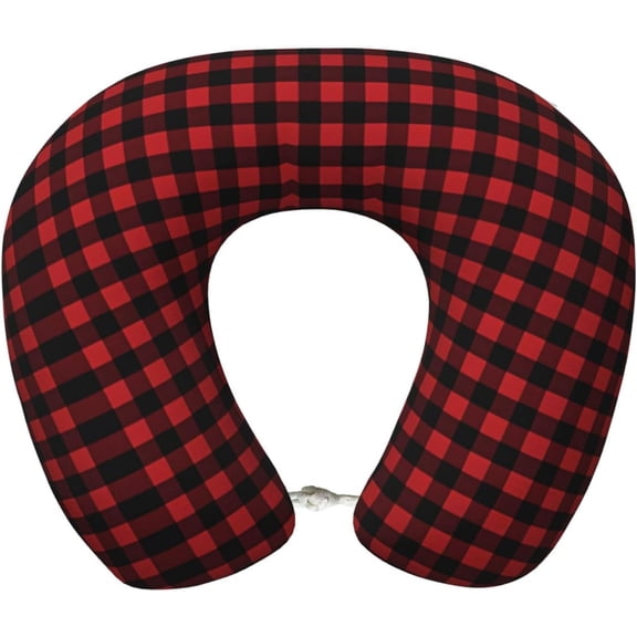 Top-kevin Red Black Buffalo Check Plaid Pattern Memory Foam Travel Pillow Neck Support for Airplane, Car, Home Office, See Movies, Work, Drive, Leisure