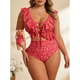 thumbnail image 1 of Top-kevin Red and White Polka Dot Women Plus Size Two Piece Swimsuits High Waisted Bikini Set Ruffle Tummy Control Bathing Suits with Bottom, 1 of 5