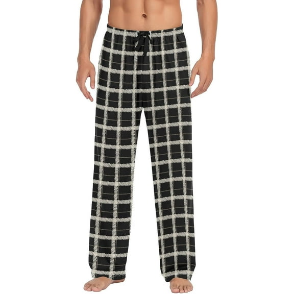 Top-kevin Retro Black Brown Plaid Pajama Pants for Men Men's Pajama Pants Mens Pajama Bottoms with Drawstring