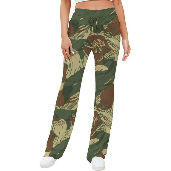 Top-kevin Rhodesian Camouflage Hunting Women's Straight Lace Up Yoga Pants Flare Loose Comfy Lounge Wide Leg High Waist