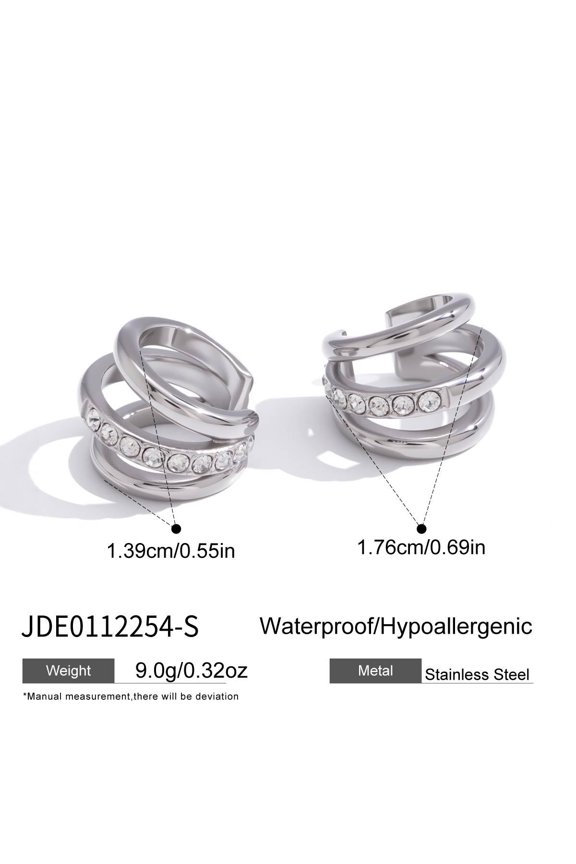 Rhodium Plated Triple Row Mixed-Cut CZ Open C-Hoop Earrings for Women