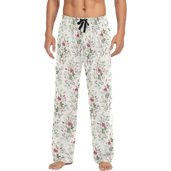 Top-kevin Roses Meadow Flowers Mens Pajama Bottoms with Pockets Warm Sleeping Pyjamas Men for Winter Sleeping