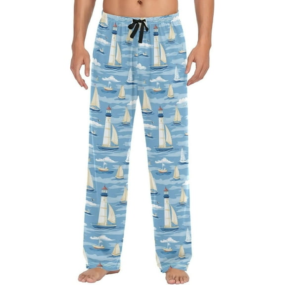 Top-kevin Sailboat with Lighthouse Pajama Pants for Men Comfort Sleep Lounge Bottoms Straight-fit with Pockets S-XXL